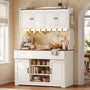 Sikaic Buffet Cabinet Farmhouse-style kitchen storage cabinet with charging station, white Walnut & White / Engineered Wood / Farmhouse