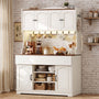 Sikaic Buffet Cabinet Farmhouse-style kitchen storage cabinet with charging station, white Walnut & White / Engineered Wood / Farmhouse
