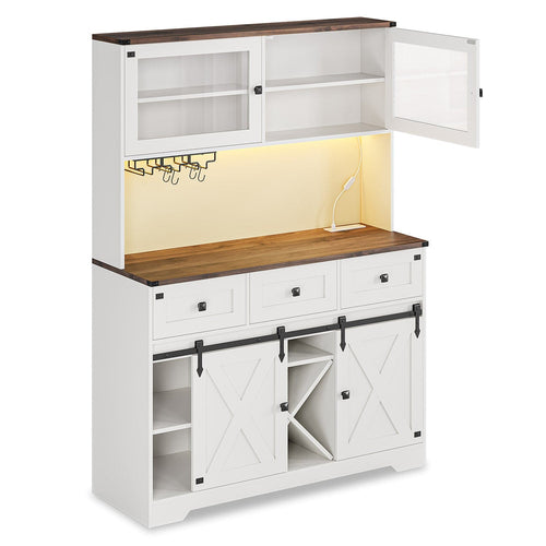 Sikaic Buffet Cabinet Buffet Cabinet with LED Light and Power Outlet White White / Engineered Wood / Farmhouse