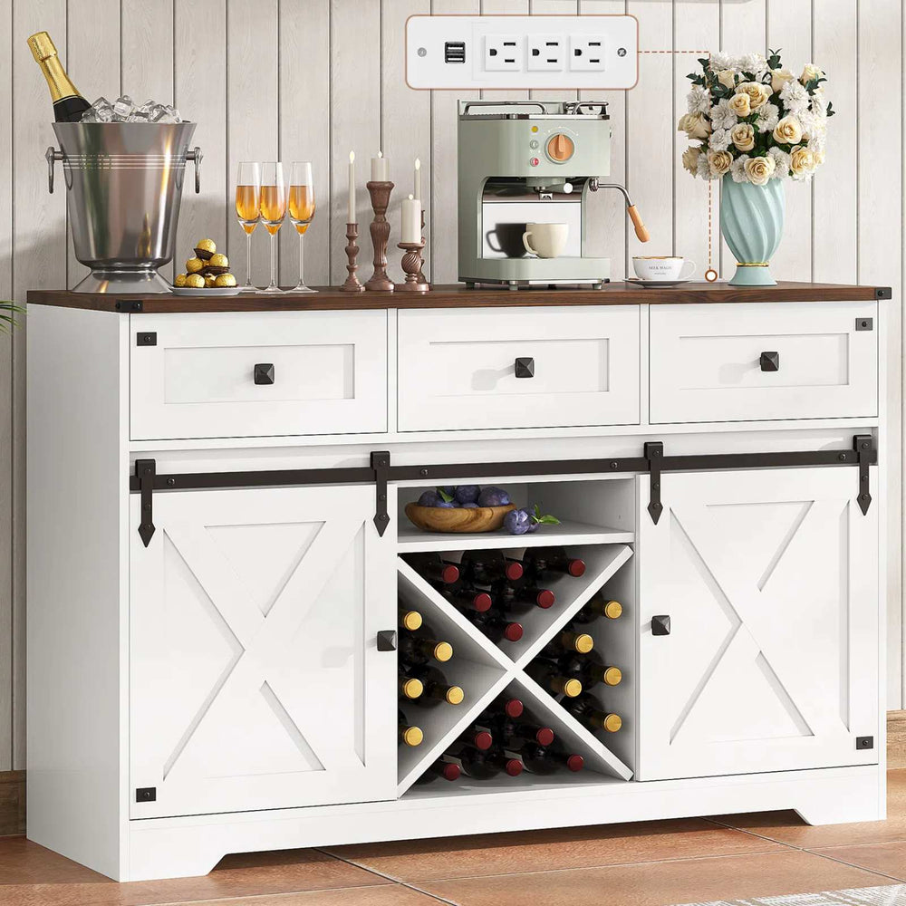 Sikaic Buffet Cabinet Buffet Cabinet with Charging Station White White / Engineered Wood / Modern