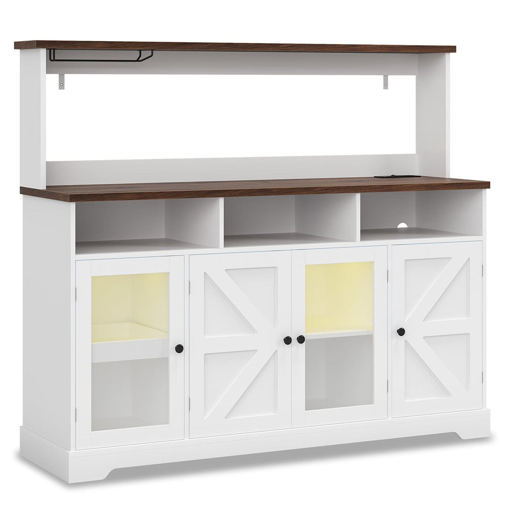 Sikaic Buffet Cabinet Farmhouse LED Sideboard Buffet Cabinet with Goblet Holder and Power Outlet White White / Engineered Wood / Modern