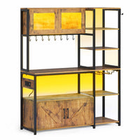 Sikaic Coffee Bar 45.3 Inches Farmhouse Coffee Bar with Power Outlet Brown Brown / Engineered Wood / Farmhouse