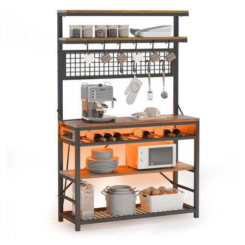 Sikaic Coffee Bar LED Coffee Bar with Power Outlet Open Storage Brown Brown / Modern