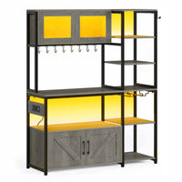 Sikaic Coffee Bar 45.3 Inches Farmhouse Coffee Bar with Power Outlet Grey Grey / Engineered Wood / Farmhouse