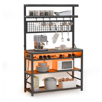 Sikaic Coffee Bar LED Coffee Bar with Power Outlet Open Storage Grey Grey / Modern