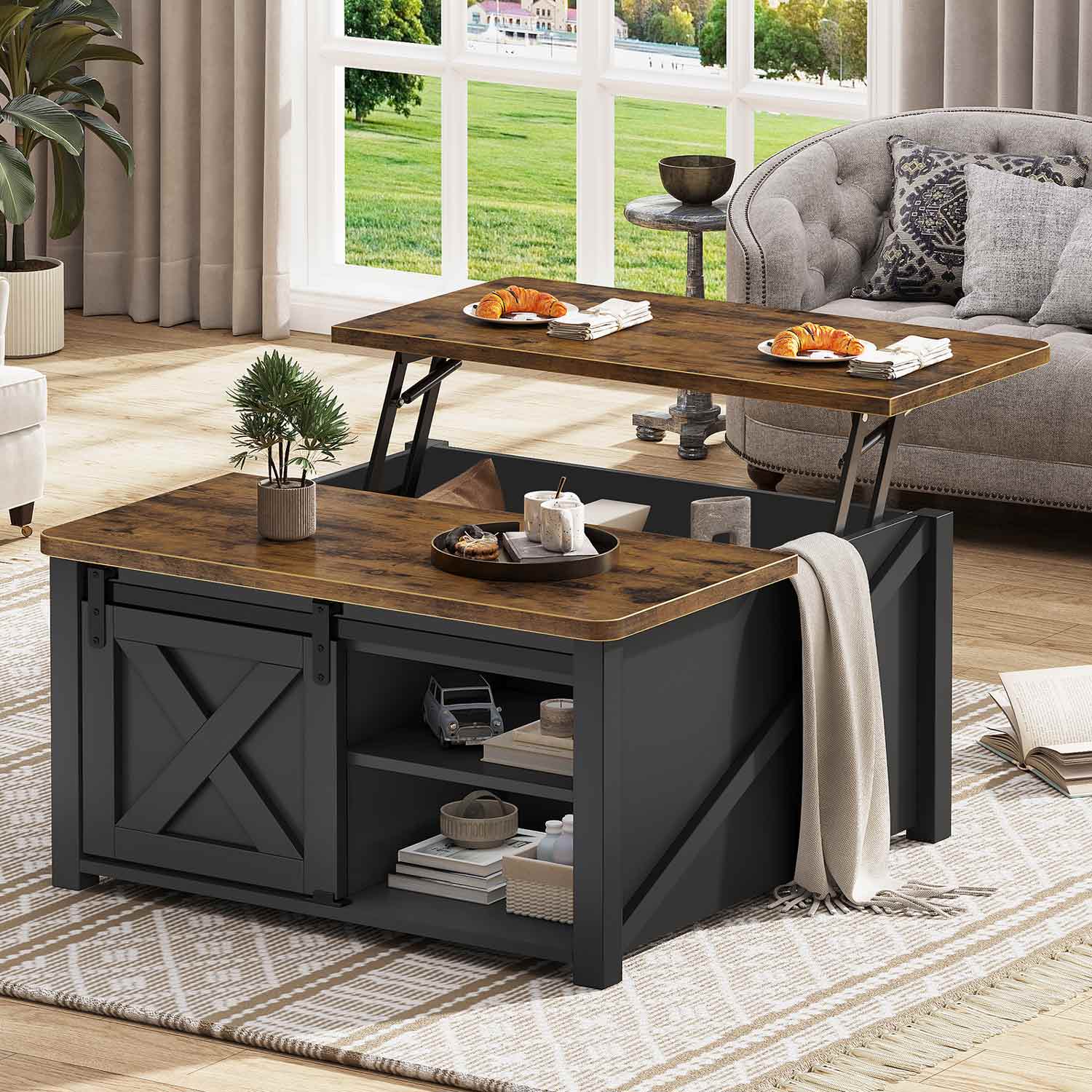 Sikaic Lift Top Coffee Table with Storage Black