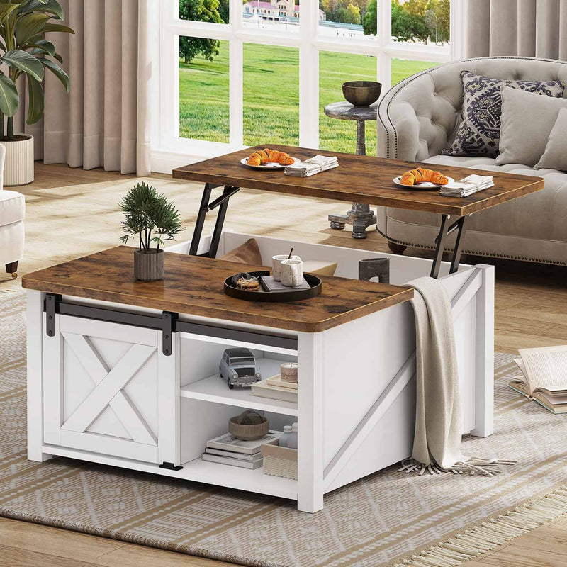 Sikaic Coffee Table 31.5" Lift Top Coffee Table with Storage Square Table Living Room Large Hidden Storage Compartment and Adjustable Shelves White