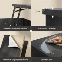 Sikaic Coffee Table Sikaic Lift-Top Coffee Table with LED & Charging Station Matte Black Black / Engineered Wood / Modern