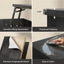 Sikaic Coffee Table Sikaic Lift-Top Coffee Table with LED & Charging Station Matte Black Black / Engineered Wood / Modern