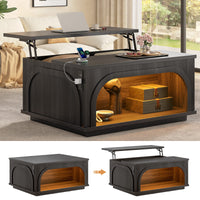 Sikaic Coffee Table Sikaic Lift-Top Coffee Table with LED & Charging Station Matte Black Black / Engineered Wood / Modern
