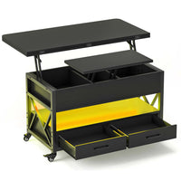 Sikaic Coffee Table 40 Inches Lift Top 4 in 1 LED Coffee Table Black Black / Metal / Modern