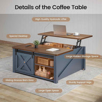 Sikaic Coffee Table 31.5 Inches Lift Top Coffee Table with Large Hidden Storage Compartment and Adjustable Shelves Blue Blue / Engineered Wood / Modern