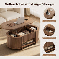 Sikaic Coffee Table Sikaic Oval Fluted Lift Top Coffee Table with 3 Hidden Compartments and Open Shelf Brown Brown / Engineered Wood / Modern