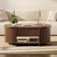 Sikaic Coffee Table Sikaic Oval Fluted Lift Top Coffee Table with 3 Hidden Compartments and Open Shelf Brown Brown / Engineered Wood / Modern
