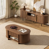 Sikaic Coffee Table Sikaic Oval Fluted Lift Top Coffee Table with 3 Hidden Compartments and Open Shelf Brown Brown / Engineered Wood / Modern