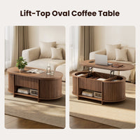 Sikaic Coffee Table Sikaic Oval Fluted Lift Top Coffee Table with 3 Hidden Compartments and Open Shelf Brown Brown / Engineered Wood / Modern