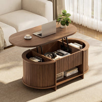 Sikaic Coffee Table Sikaic Oval Fluted Lift Top Coffee Table with 3 Hidden Compartments and Open Shelf Brown Brown / Engineered Wood / Modern