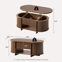 Sikaic Coffee Table Sikaic Oval Fluted Lift Top Coffee Table with 3 Hidden Compartments and Open Shelf Brown Brown / Engineered Wood / Modern