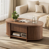 Sikaic Coffee Table Sikaic Oval Fluted Lift Top Coffee Table with 3 Hidden Compartments and Open Shelf Brown Brown / Engineered Wood / Modern