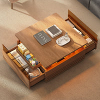 Sikaic Coffee Table Sikaic Square Horizontal Coffee Table with LED Lights and Tempered Glass Drawer Brown Brown / Engineered Wood / Modern