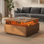 Sikaic Coffee Table Sikaic Square Horizontal Coffee Table with LED Lights and Tempered Glass Drawer Brown Brown / Engineered Wood / Modern
