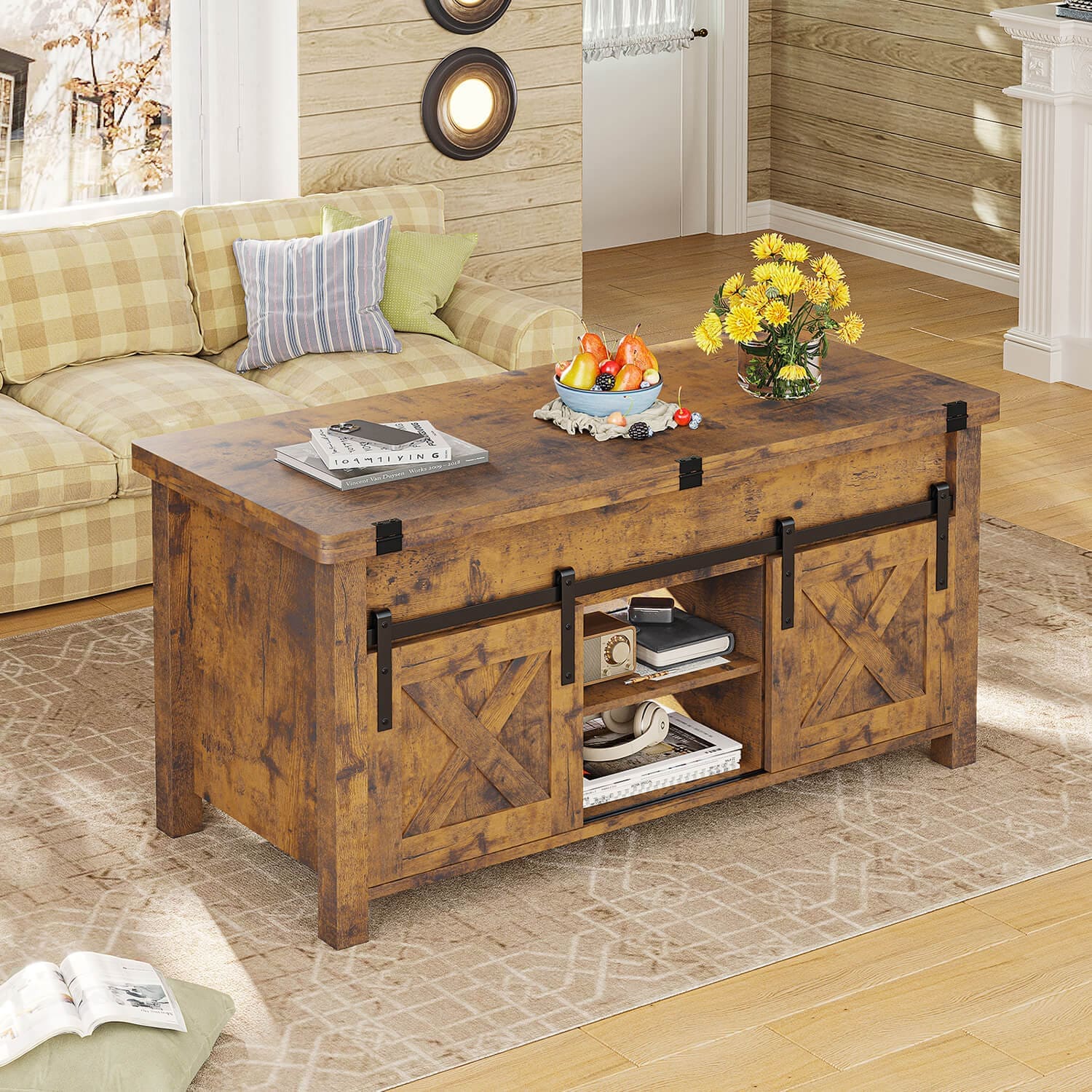 4 in 1 Functional Coffee Table Lift Top with Storage Brown | Sikaic