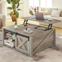Sikaic Coffee Table 31.5 Inches Lift Top Coffee Table with Large Hidden Storage Compartment and Adjustable Shelves Grey Grey / Engineered Wood / Modern