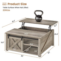 Sikaic Coffee Table 31.5 Inches Lift Top Coffee Table with Large Hidden Storage Compartment and Adjustable Shelves Grey Grey / Engineered Wood / Modern