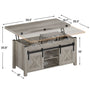 Sikaic Coffee Table 4 in 1 Multi-Function Lift Top Coffee Tables Converts to Dining Table Grey