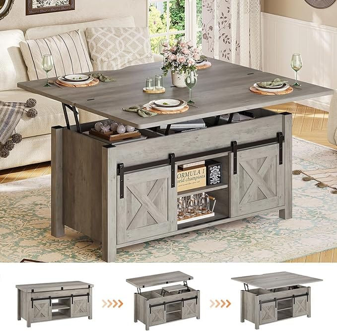 Sikaic Coffee Table Sikaic 4 in 1 Multi-Function Lift Top Coffee Tables Converts To Dining Table Grey