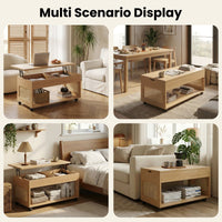 Sikaic Coffee Table Sikaic 2-in-1 Lift-Top Rattan Coffee Table with Wheels, Hidden Compartment and Large Storage Shelf Natural Color Natural / Engineered Wood / Boho