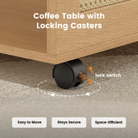 Sikaic Coffee Table Sikaic 2-in-1 Lift-Top Rattan Coffee Table with Wheels, Hidden Compartment and Large Storage Shelf Natural Color Natural / Engineered Wood / Boho