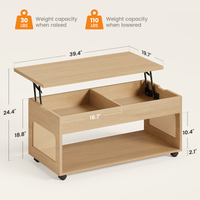 Sikaic Coffee Table Sikaic 2-in-1 Lift-Top Rattan Coffee Table with Wheels, Hidden Compartment and Large Storage Shelf Natural Color Natural / Engineered Wood / Boho
