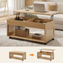 Sikaic Coffee Table Sikaic 2-in-1 Lift-Top Rattan Coffee Table with Wheels, Hidden Compartment and Large Storage Shelf Natural Color Natural / Engineered Wood / Boho
