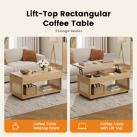 Sikaic Coffee Table Sikaic 2-in-1 Lift-Top Rattan Coffee Table with Wheels, Hidden Compartment and Large Storage Shelf Natural Color Natural / Engineered Wood / Boho