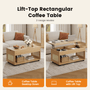 Sikaic Coffee Table Sikaic 2-in-1 Lift-Top Rattan Coffee Table with Wheels, Hidden Compartment and Large Storage Shelf Natural Color Natural / Engineered Wood / Boho