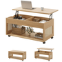 Sikaic Coffee Table Sikaic 2-in-1 Lift-Top Rattan Coffee Table with Wheels, Hidden Compartment and Large Storage Shelf Natural Color Natural / Engineered Wood / Boho