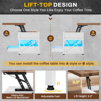 Sikaic Coffee Table 40 Inches Lift Top 4 in 1 LED Coffee Table with 2 Drawers White Brown White Brown / Engineered Wood / Modern