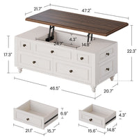 Sikaic Coffee Table 47.2" Farmhouse Lift Top Coffee Table with 4 Drawers & Storage White White / Engineered Wood / Farmhouse