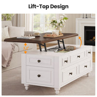 Sikaic Coffee Table 47.2" Farmhouse Lift Top Coffee Table with 4 Drawers & Storage White White / Engineered Wood / Farmhouse