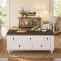 Sikaic Coffee Table 47.2" Farmhouse Lift Top Coffee Table with 4 Drawers & Storage White White / Engineered Wood / Farmhouse