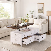 Sikaic Coffee Table 47.2" Farmhouse Lift Top Coffee Table with 4 Drawers & Storage White White / Engineered Wood / Farmhouse