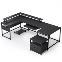 Sikaic Computer Desk 101.5 Inches U Shaped Reversible L Shaped Computer Desk Black Black / Engineered Wood / Modern