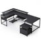 Sikaic Computer Desk 101.5 Inches U Shaped Reversible L Shaped Computer Desk Black Black / Engineered Wood / Modern