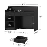 Sikaic Computer Desk 47" Modern Reception Desk with 3 Drawers & Cabinet Black Black / Engineered Wood / Modern