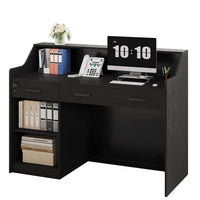 Sikaic Computer Desk 47" Modern Reception Desk with 3 Drawers & Cabinet Black Black / Engineered Wood / Modern