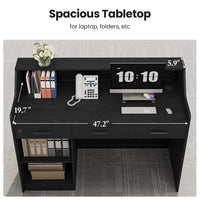 Sikaic Computer Desk 47" Modern Reception Desk with 3 Drawers & Cabinet Black Black / Engineered Wood / Modern
