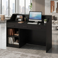 Sikaic Computer Desk 47" Modern Reception Desk with 3 Drawers & Cabinet Black Black / Engineered Wood / Modern