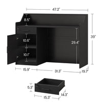 Sikaic Computer Desk 47" Modern Reception Desk with Storage Cabinet & Drawer Black Black / Engineered Wood / Modern