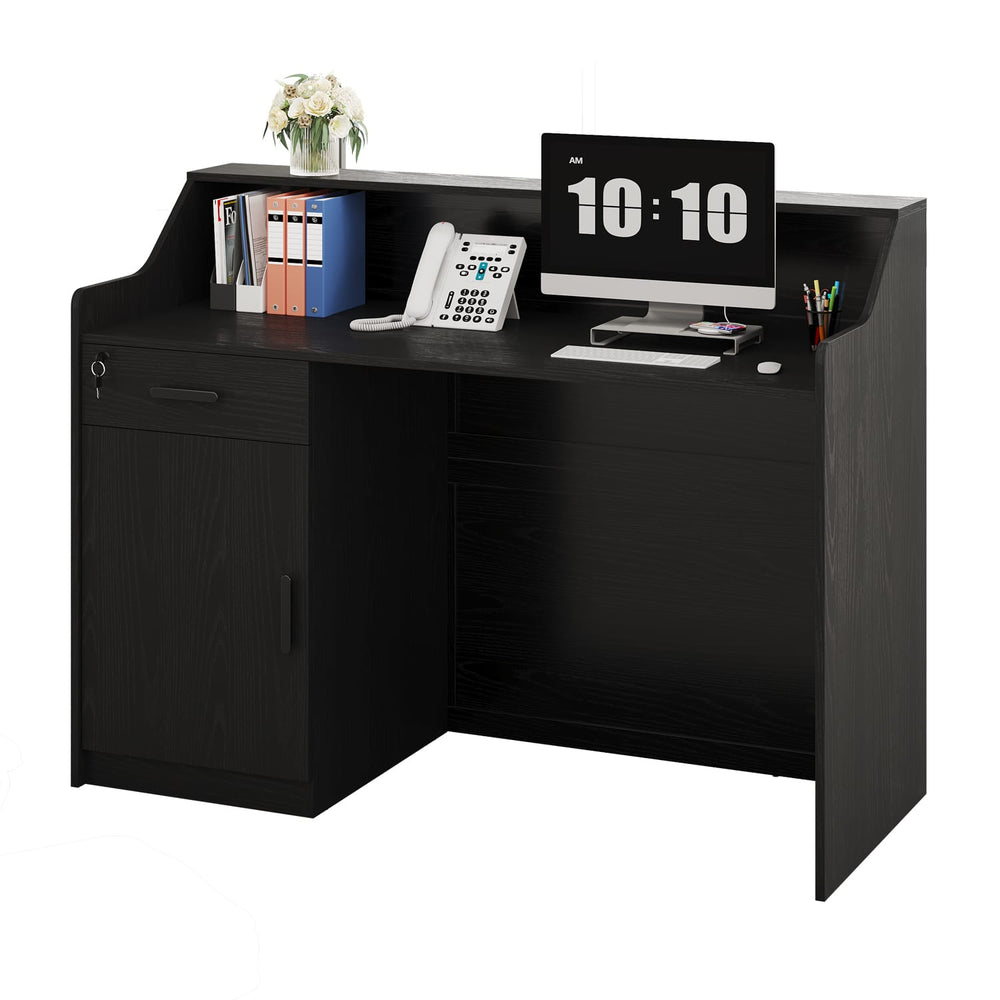 Sikaic Computer Desk 47" Modern Reception Desk with Storage Cabinet & Drawer Black Black / Engineered Wood / Modern
